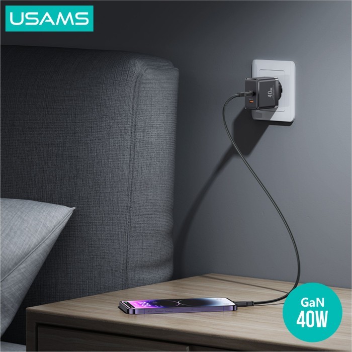 Usams T54 Adapter Fast Charger Gan Dual Type C 40W