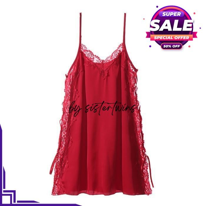 LINGERIE WANITA SEXY SATIN BAJU TIDUR ROK SUSPENDER THONG SET BY SISTER TWINS STORE BEST PRODUK 