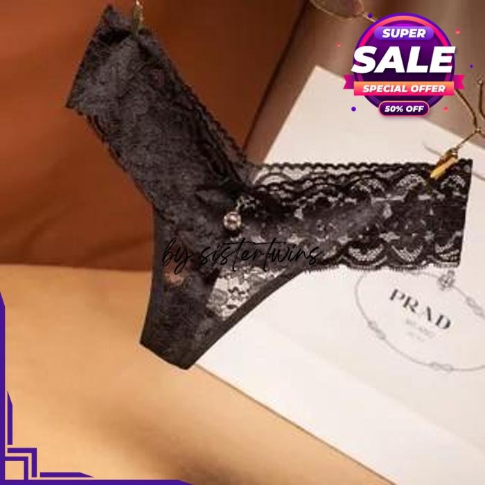 CD SEXY BOW PINGGANG CELANA TRANSPARAN GSTRING WANITA - HITAM, FREE BY SISTER TWINS STORE HIGHT CLAS