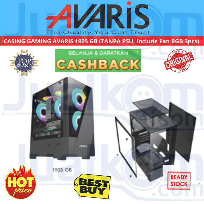 TERBARU - Casing PC Gaming Case AVARIS Free 3 Fan RGB