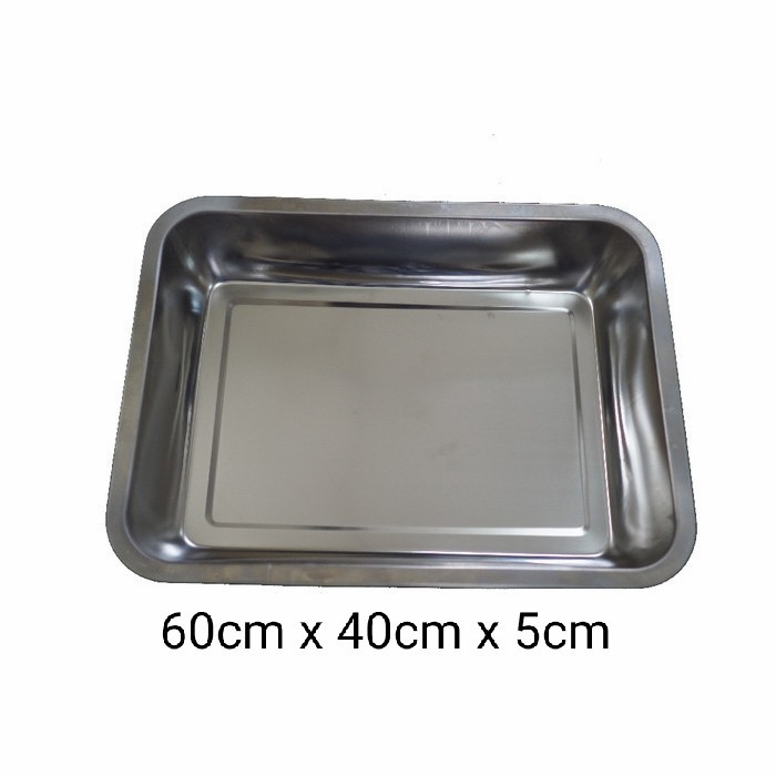 NAMPAN STAINLESS PERSEGI 60 X 40CM TINGGI 5CM / NAMPAN BAKI
