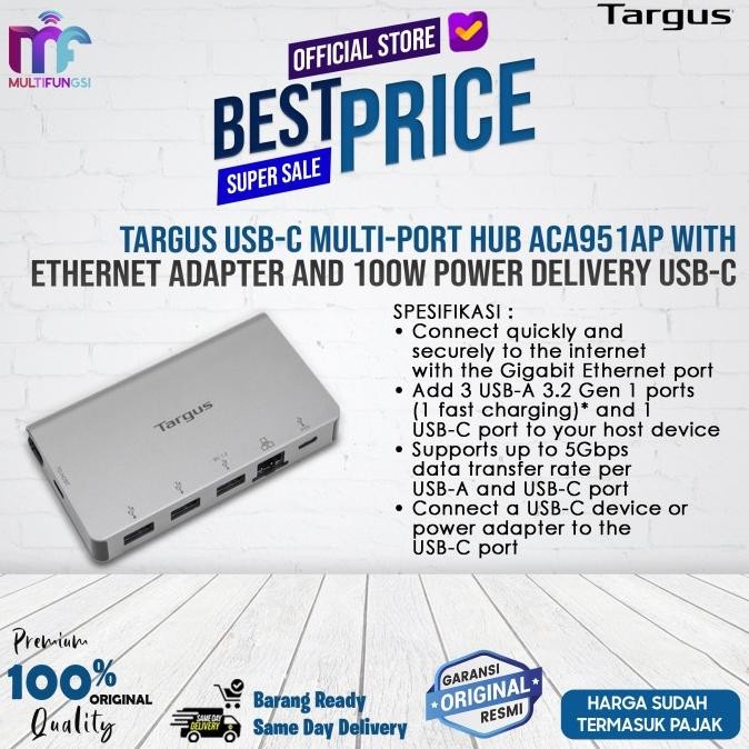 

Targus USB-C Multi-Port Hub ACA951AP with Ethernet Adapter and 100W Power Delivery USB-C