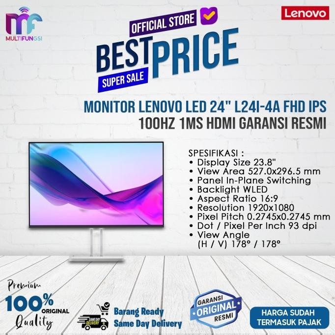 

Monitor Lenovo LED 24" L24i-4A FHD IPS 100Hz 1ms HDMI Garansi Resmi