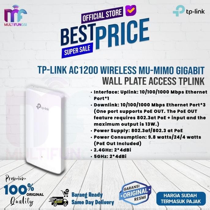 

TP-LINK AC1200 MU-MIMO Gigabit Wall Plate Access Point Wireless TPLINK