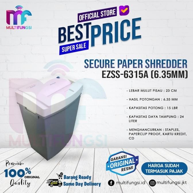 

Secure EZSS-6315A Paper Shredder(6.35mm)Mesin Penghancur Kertas 6315-A