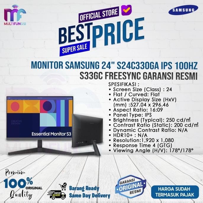 

Monitor Samsung 24" S24C330 IPS 100hz FreeSync S33GC Garansi Resmi - MONITOR,TANPA KAYU
