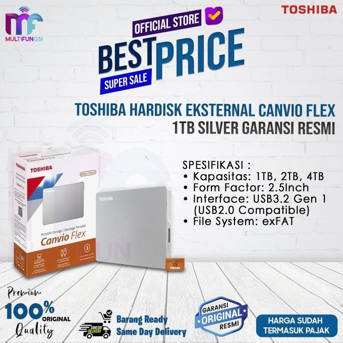 

Toshiba Hardisk Eksternal Canvio Flex 1TB/2TB/4TB Silver Garansi Resm