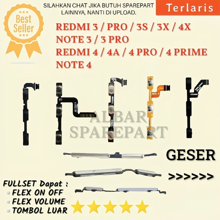 1ST TOMBOL LUAR XIAOMI REDMI NOTE 2 4 4X PRO PRIME POWER ON OFF VOLUME