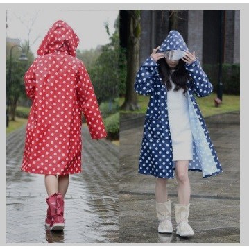 JAS HUJAN WANITA DEWASA TERUSAN GAMIS JUBAH PONCO MOTIF POLKADOT
