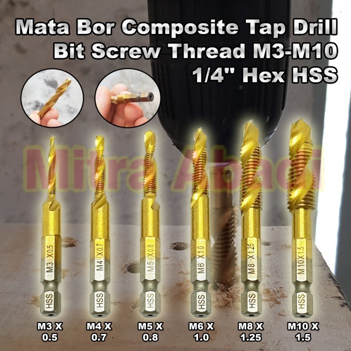 Mata Bor Composite Tap Drill Bit Screw Thread M3-M10 1/4" Hex Hss Terlaris 100 % Original