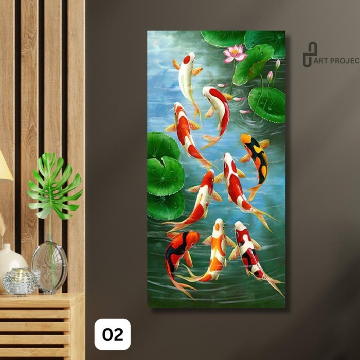 Lukisan ikan koi fengshui 9 hoki, (free frame)