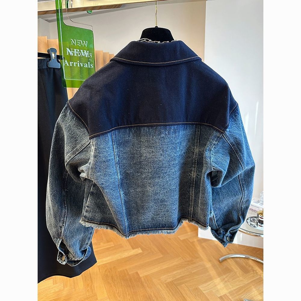 European Goods Loose Casual Gradient Color Washed Denim Jacket Cropped Jacket
