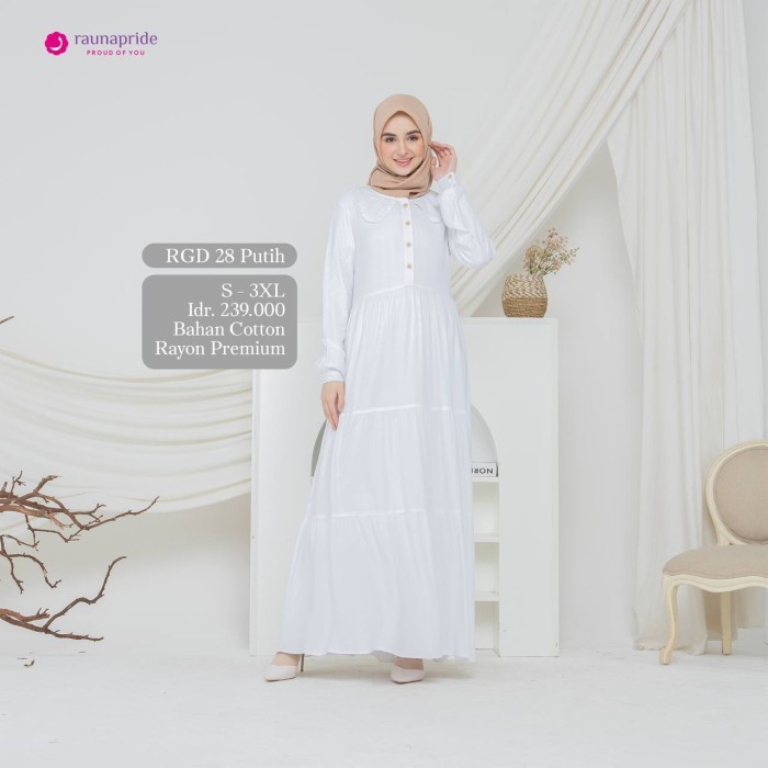 BISA COD Gamis dewasa rauna rgd 28 / dress wanita / baju muslim / baju wanita t - Putih, XXL