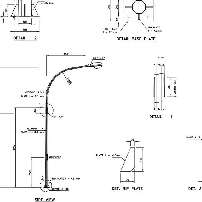 Tiang Lampu Pju Oktagonal Single Parabola Hotdeep Galvanized 9 Meter