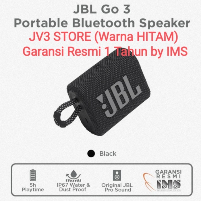 JBL Go 3 Portable Bluetooth Speaker HITAM JBL GO3 Speaker JBL GO