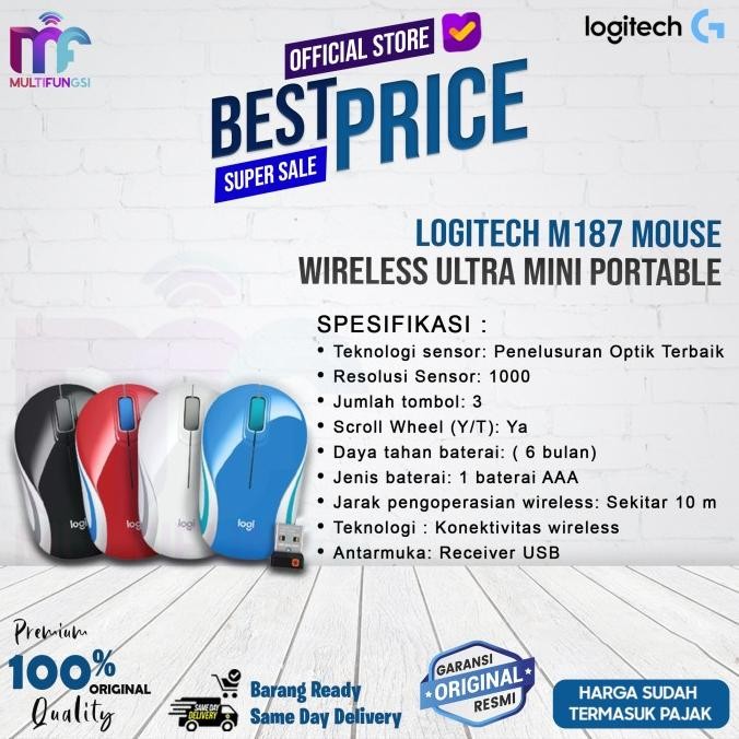 

LOGITECH Mouse M187 Wireless Ultra Portable M-187 Merah