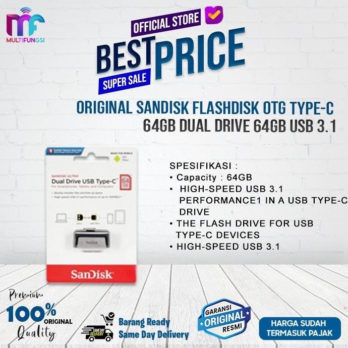 

ORIGINAL SANDISK FLASHDISK OTG TYPE-C 64GB DUAL DRIVE / 64 GB USB 3.1