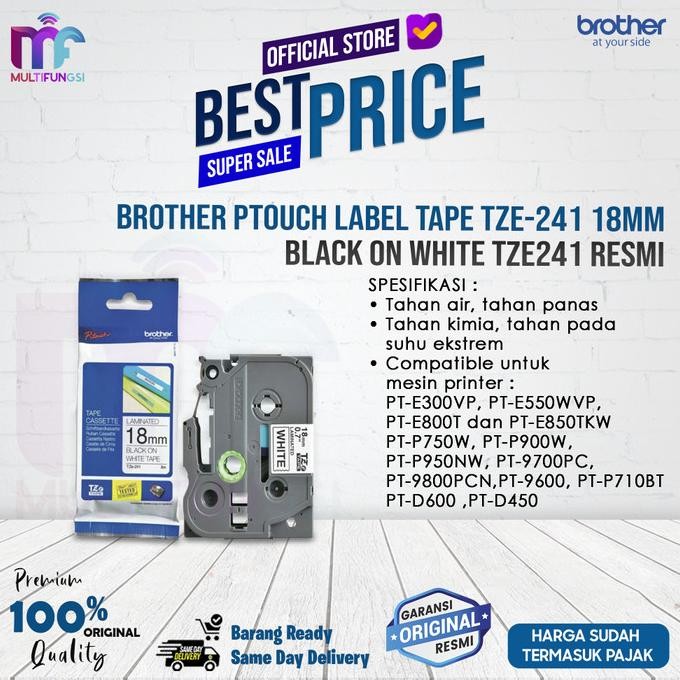 

Brother Ptouch Label Tape TZe-241 18mm Black on White TZe241 Resmi