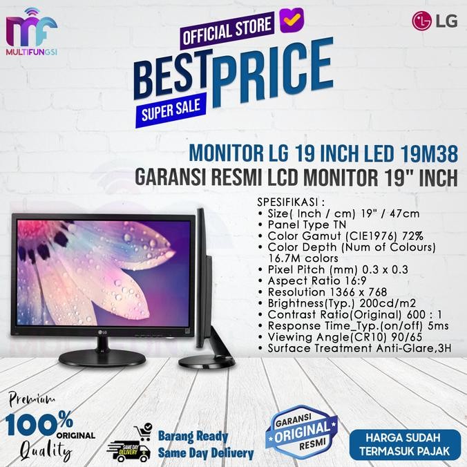 

Monitor LED LG 19" 19M38 - 19M38A (DSUB) / 19M38L (HDMI) Garansi Resmi