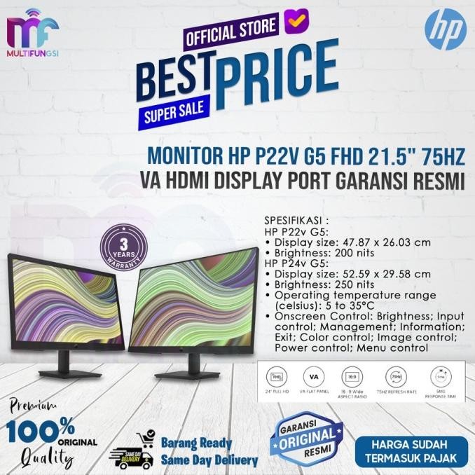

Monitor HP 22"/24" P22v/P24v (G5) HDMI FHD 1080p Garansi Resmi