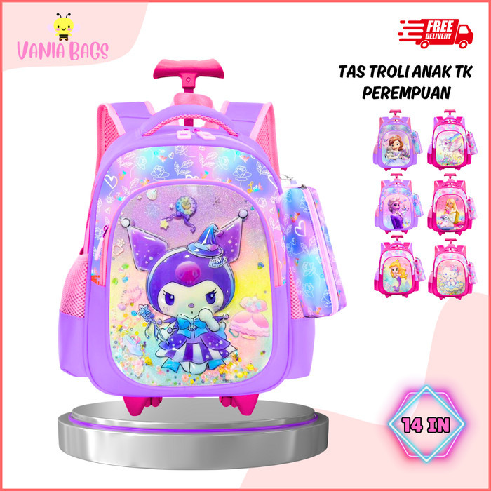 Tas Koper Anak Perempuan Tk Frozen Timbul 3D Waterproof Ransel Dorong