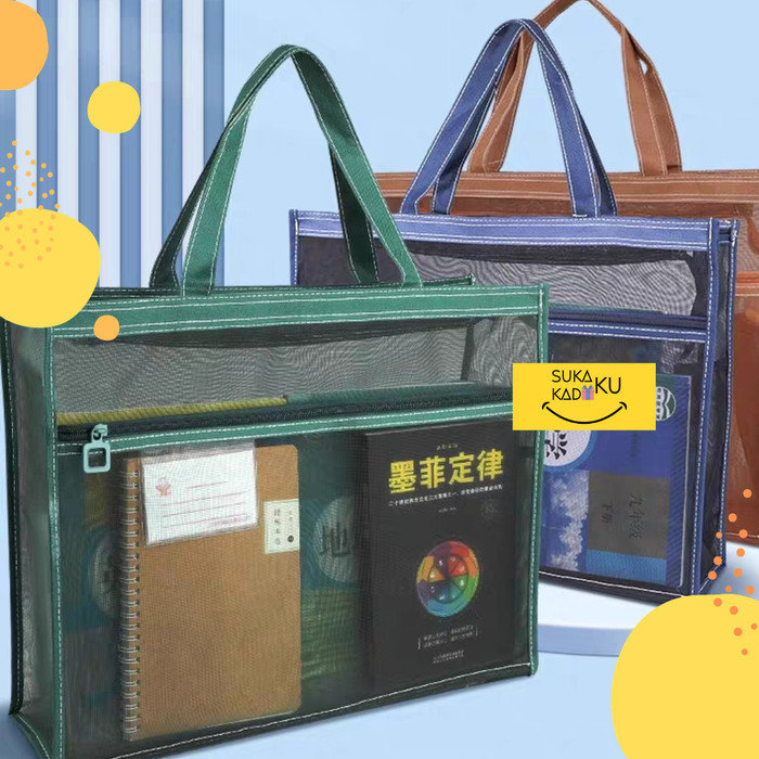 

TERMURAH - Document Bag Zipper Mesh Map Organizer Dokumen Berkas A4 Transparan