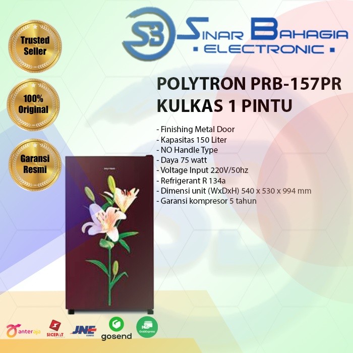 POLYTRON PRB-157PR KULKAS 1 PINTU (NEW) (KHUSUS BANDUNG)