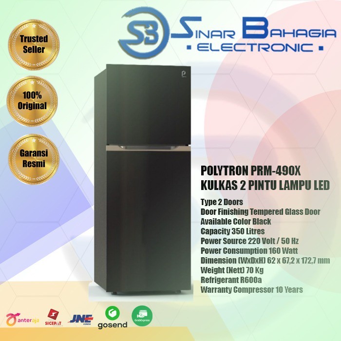 POLYTRON PRM-490X KULKAS 2 PINTU LAMPU LED (NEW) (KHUSUS BANDUNG)