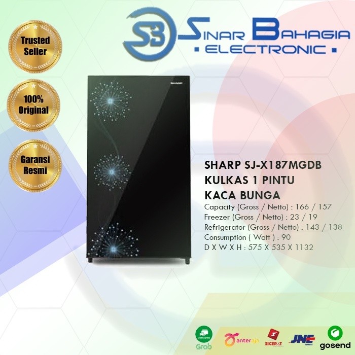 SHARP SJ-X187MGDB/ P KULKAS 1 PINTU KEMBANG API (NEW) ( KHUSUS BANDUNG)