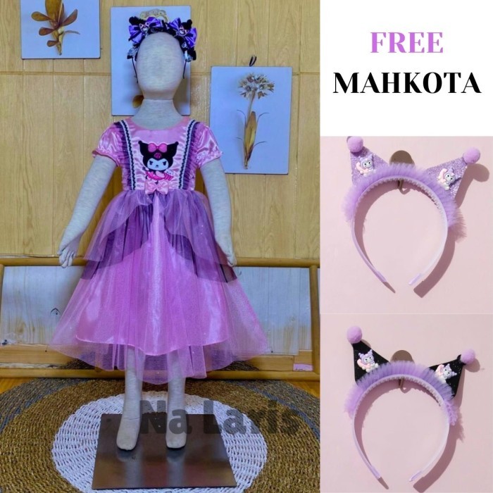 ( Gratis Bando Kuro ) Dress Ultah Kuro Anak Perempuan Usia 3-10 Tahun - Dress Anak Gaun Pesta Motif