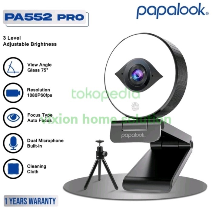 Papalook PA552 Webcam 1080P dengan Mikrofon dan Tripod