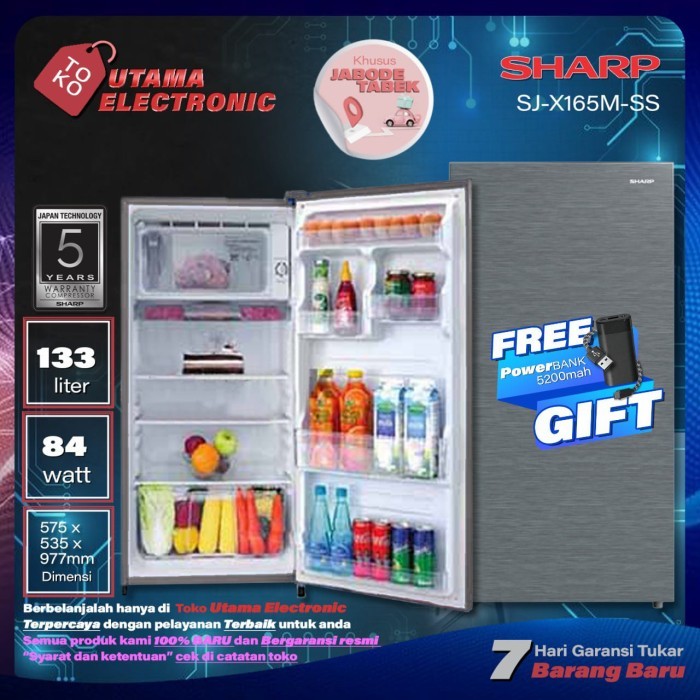 KULKAS SHARP 1 PINTU 133 LITER SJ-X165M-SR GARANSI RESMI