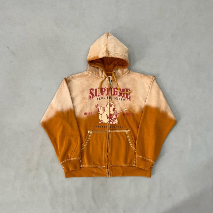 SUP. True Religion Zip Up Hooded Sweatshirt / Hoodie - Dusty Orange - FW22