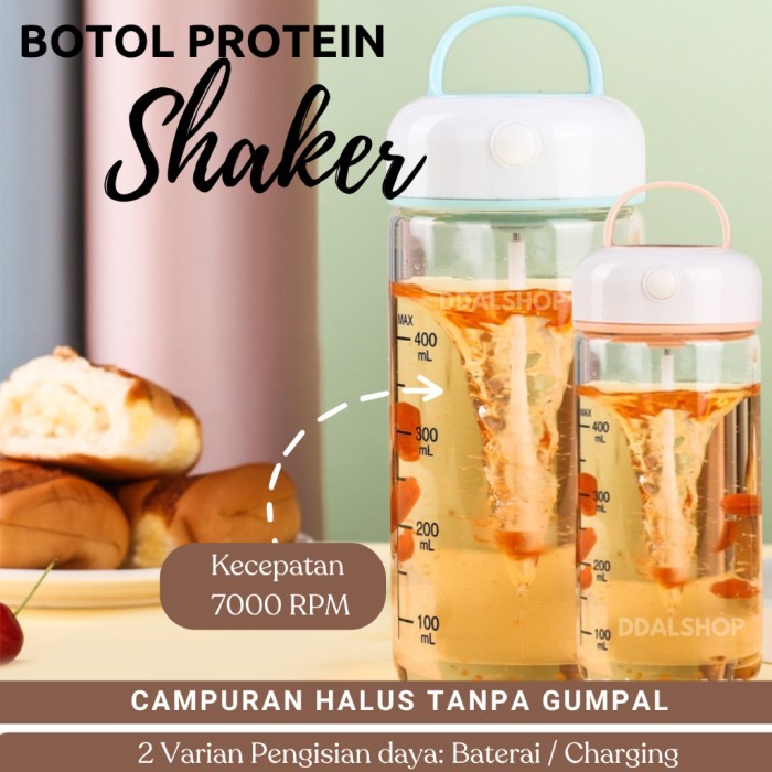 KOMPLIT Botol Minum Shaker Portable Bottle Gym Pengaduk Otomatis Protein Shake