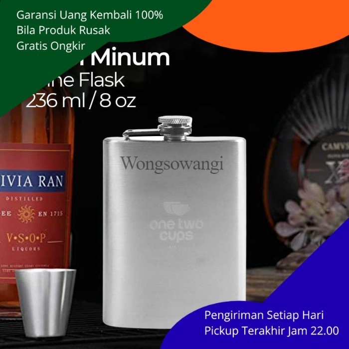 CUCI GUDANG Botol Minum Wine Wisky Vodka Gepeng Stainless Steel KB1331 [Silver]