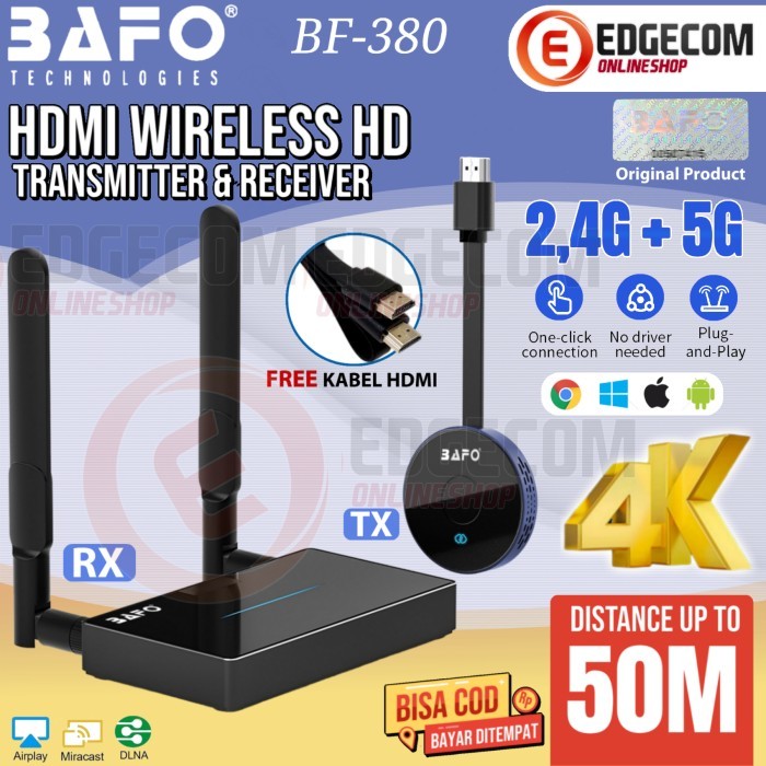 BEBAS ONGKIR - BAFO BF-380 HDMI Wireless Presentation 4K Transmitter Receiver 50meter