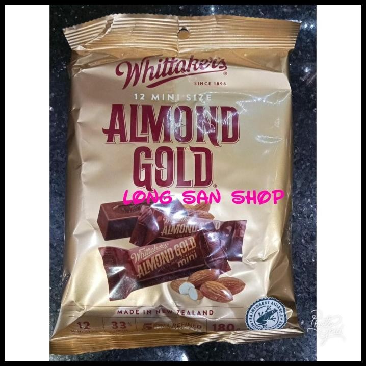 

Promo! Whittakers Chocolate Almond Gold Isi 12 Mini Size 180 Gr-Coklat