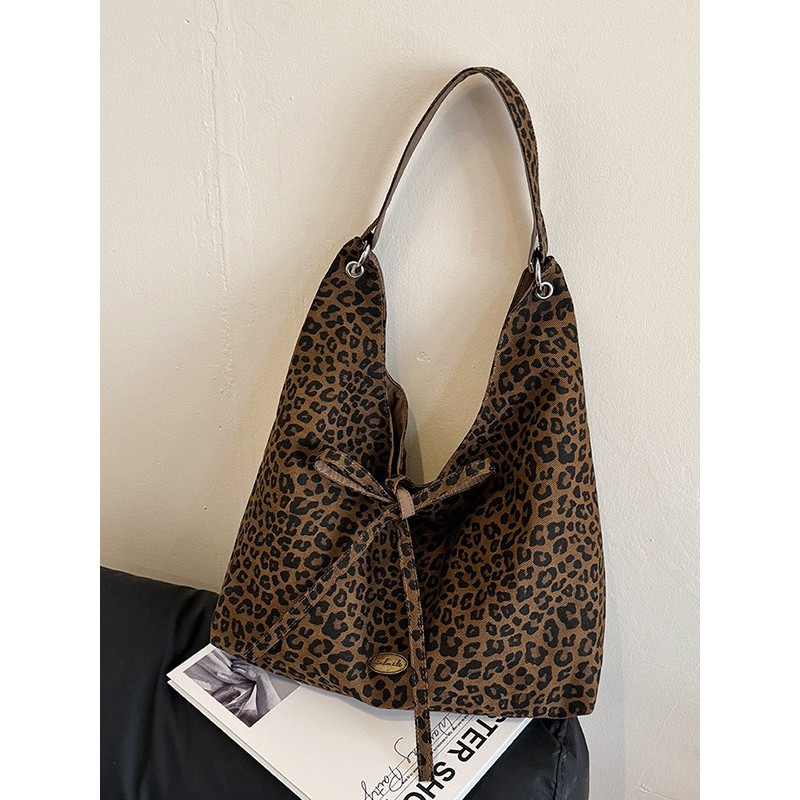 Tas Tote Wanita Motif Macan Tutul, Tas Tote Kapasitas Besar, Tas Santai Modis, Tas Wanita Motif Maca