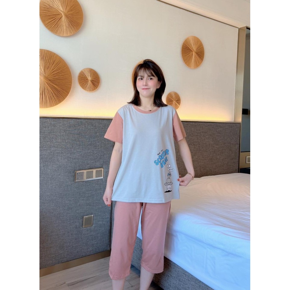 Baju Tidur Wanita Kaos Katun Polos Setelan Celana 7/8 Selutut