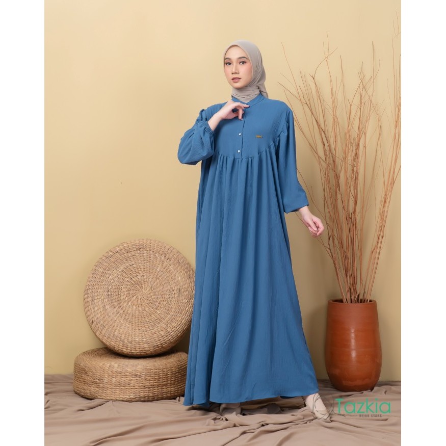 ORIGINAL Dress Muslim Wanita | Amelia Denim Gamis Polos Crinkle | Tazkia Hijab
