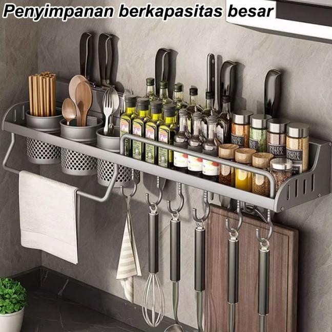 Rak Bumbu Dapur Dinding Tempat Gantung Sendok Garpu Alunium