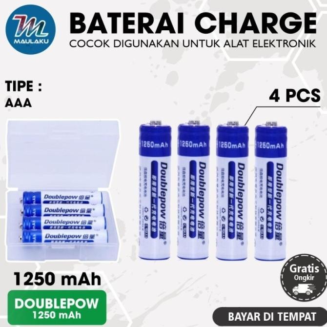 

Diskon! DOUBLEPOW Batre Baterai AAA Rechargeable NiMH 1250mAh 4 PCS with Case