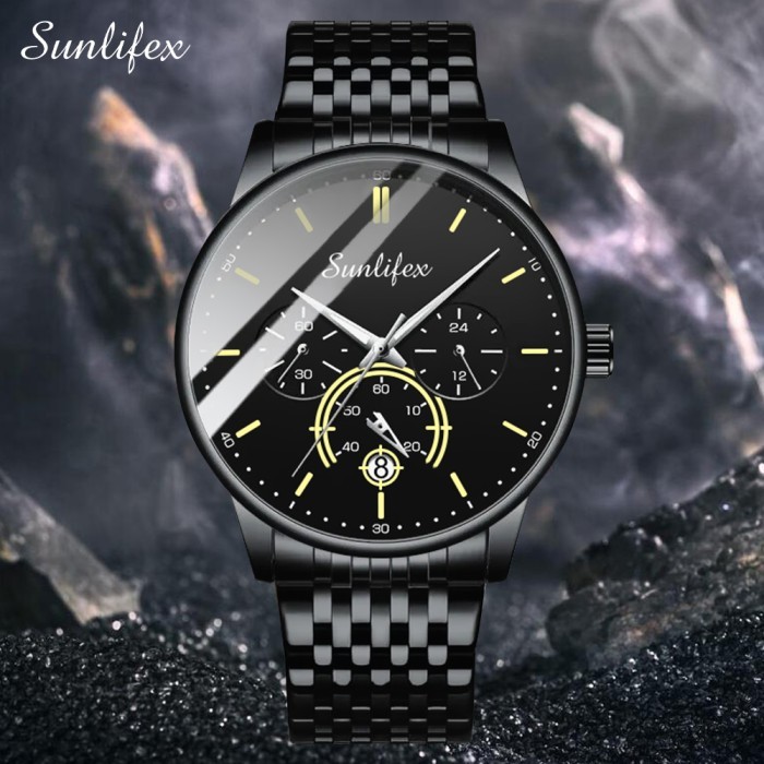 TERLARIS SUNLIFEX Jam Tangan Pria Original Bisnis Anti Air Kuarsa Jam Cowok - Kuning