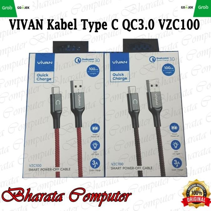

Diskon! VIVAN Kabel Type C Auto Smart Power Off Fast Charging QC3.0 VZC100 ORI