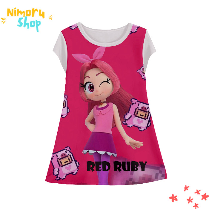 Baju Dress Anak 3D Tunik-KarakterBB-4-designWD Anime Karakter Rainbow Bubblegem Red Ruby Blue Shapph