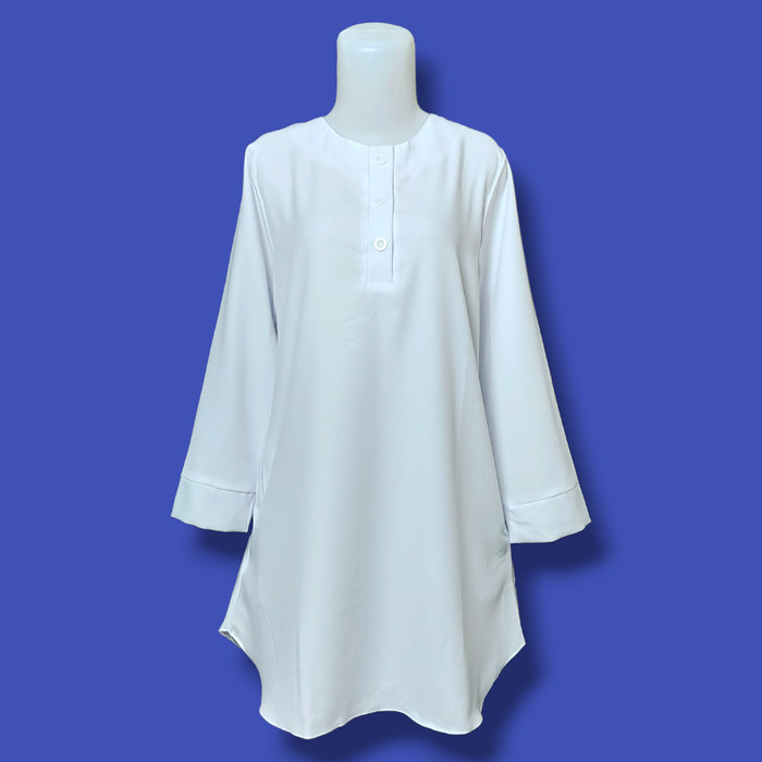 READY Clachella Baju Tunik Putih Motif Polos, Baju Atasan Wanita Kasual - Putih Bersih, M GM264
