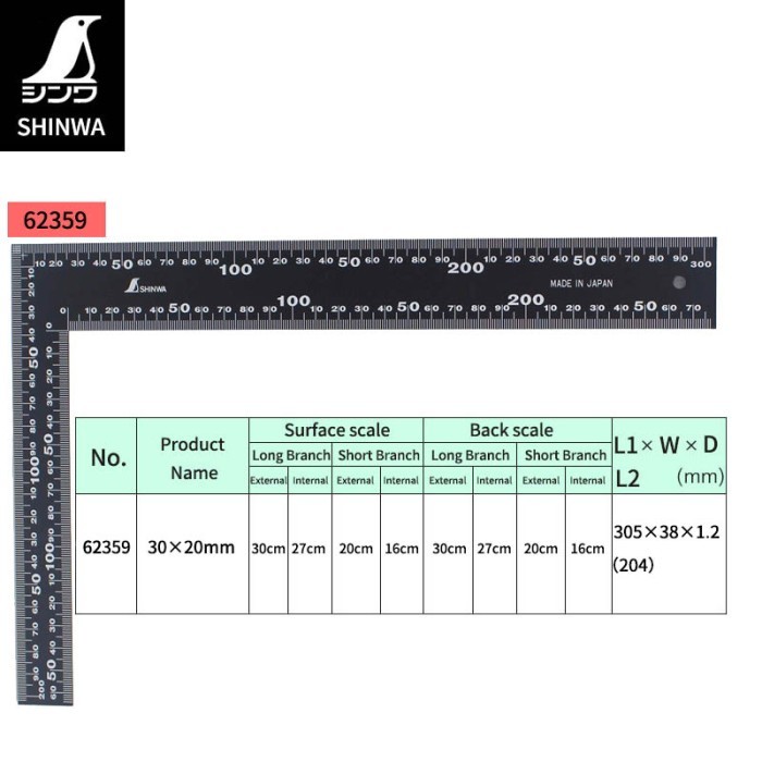 

SHINWA Penggaris Siku Rules Flat Square 62359