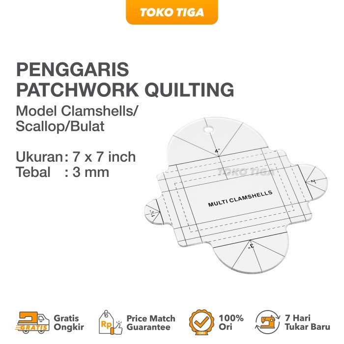 

Penggaris Patchwork Quilting Clamshells / Scallop / Circle (HG00623)