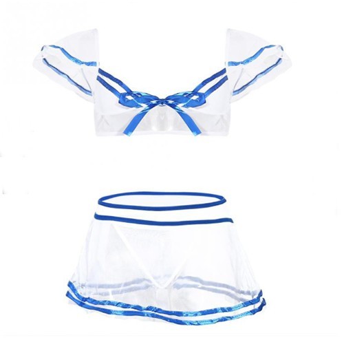 Lingerie (COD) Set Lingerie Wanita Sexy Mini Rok dan G String Model Sailor Transparant Baju Tidur