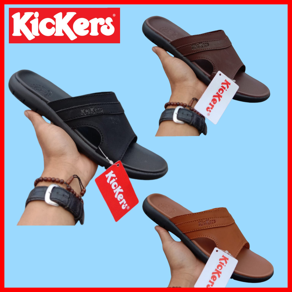 Sepatu Wanita SANDAL PRIA KICKERS KULIT / SANDAL SELOP COWOK RINGAN / SENDAL SLIDE SLOP KULIT /